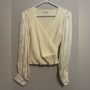 Anthropologie Puff-Sleeve Top Size Small Long Sleeve Ivory Classy Business